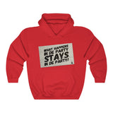 What Happens In De Party! Hoodie (Black Text)
