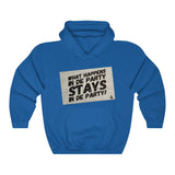 What Happens In De Party! Hoodie (Black Text)